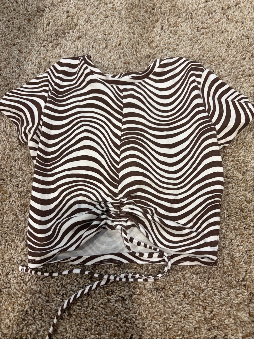 Garage Brown & Cream Wavy Stripe Crop Top